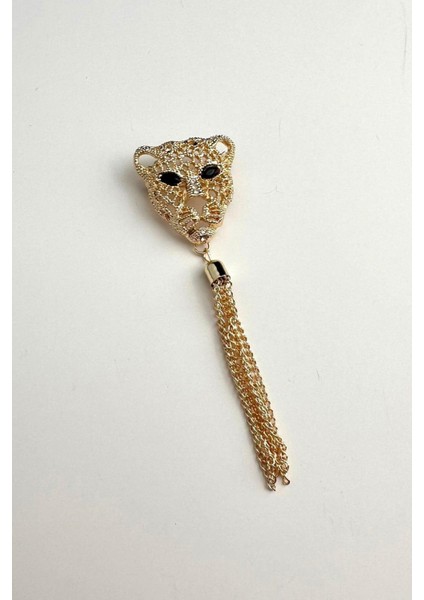 Taşlı Püsküllü Kaplan Broş (En 3cm Boy 3,5cm)