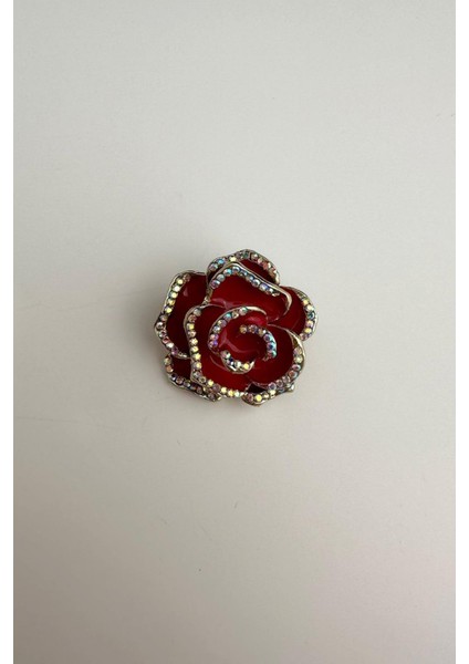Mineli Taşlı Gül Broş (En: 3cm Boy :3 Cm)