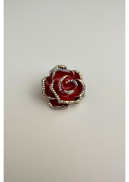 Mineli Taşlı Gül Broş (En: 3cm Boy :3 Cm)