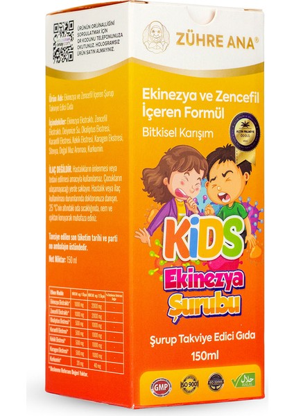 Kids Ekinezya Şurubu Çocuklar Için Ekinezya ve Zencefil Içeren Şurup 150 ml