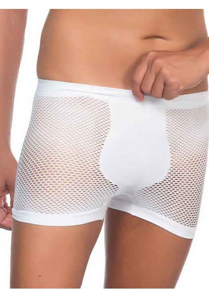 Fileli Soft Yumuşak Özel Tasarım Erkek Boxer Beyaz