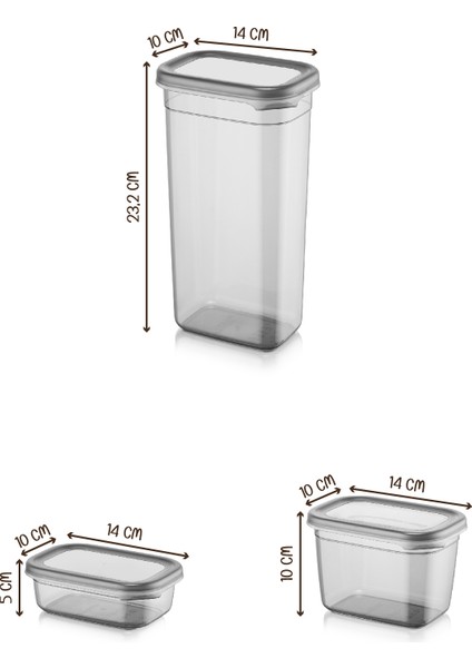 Peggy Dikdörtgen Saklama Kabı Seti 5x(1,9 0,8 0,4 lt)Serigrafi Etiketli 15'li indirimleri