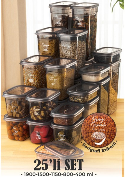 Peggy Dikdörtgen Saklama Kabı Seti 5x(1,9 1,5 1,15 0,8 0,4 lt) Serigrafi Etiketli 24'li