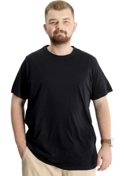 Büyük Beden Erkek T-Shirt Bis Yaka Fragmented 23133 Siyah