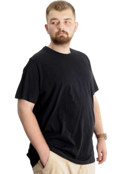 Büyük Beden Erkek T-Shirt Bis Yaka Fragmented 23133 Siyah