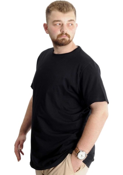 Büyük Beden Erkek T-Shirt Bis Yaka Fragmented 23133 Siyah