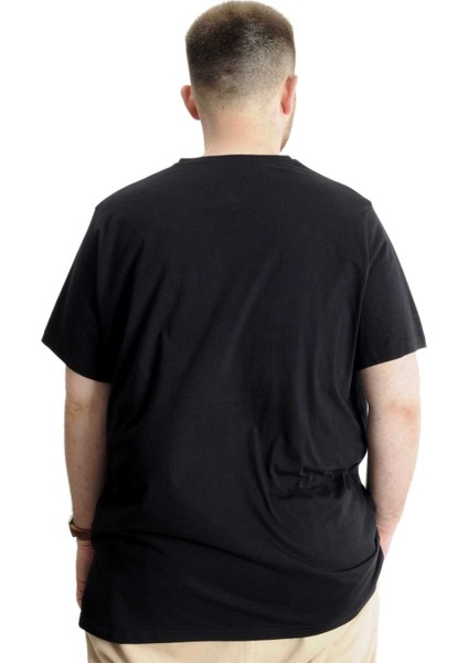 Büyük Beden Erkek T-Shirt Bis Yaka Fragmented 23133 Siyah