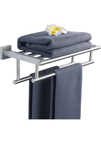 Duvara Monte Çift Havlu Askısı - 2 Barlı Banyo Raflı, 60CM, Paslanmaz Çelik (Yurt Dışından)