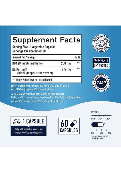 Dim 200 mg Bioperine Estrogen Balance Support 60 Capsules