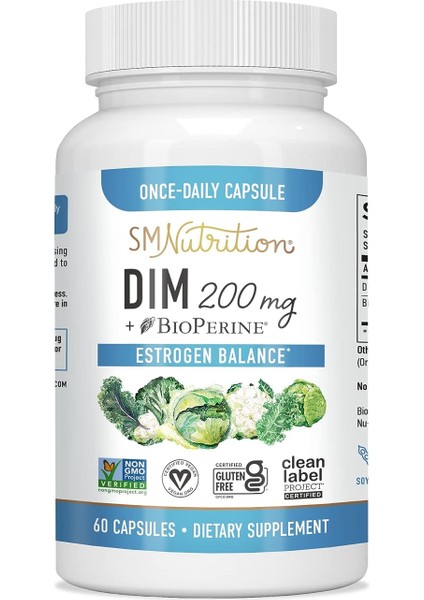 Dim 200 mg Bioperine Estrogen Balance Support 60 Capsules