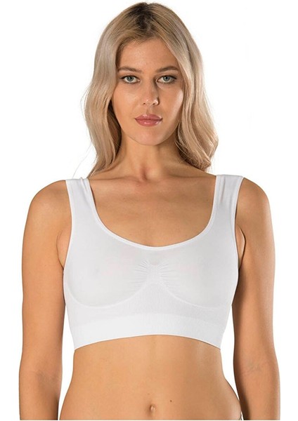 New Season Kadın Kalın Askılı Crop Top Pedli Büstiyer Beyaz