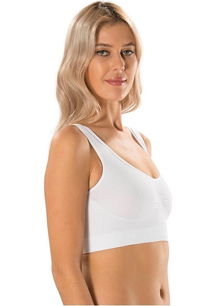 New Season Kadın Kalın Askılı Crop Top Pedli Büstiyer Beyaz