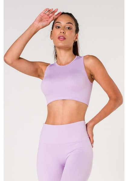 New Season Fitilli Crop Top Büstiyer Seamless Spor Sütyeni Lila