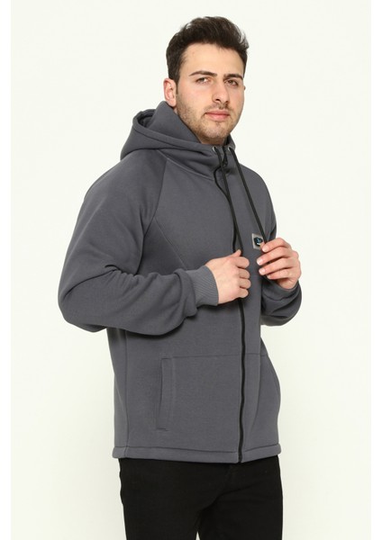 Erkek Standart Fit Normal Kesim Içi Polarlı 3 Iplik Kapüşonlu Fermuarlı Sweatshirt