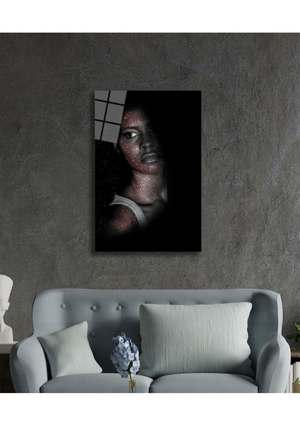 Eliza Home Karanlık Arka Planda Kırmızı Nokta Işıklı Kadın Cam Tablo fiyatları