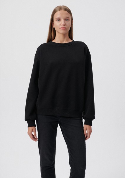 Kadın Bisiklet Yaka Siyah Basic Sweatshirt 1610198-900