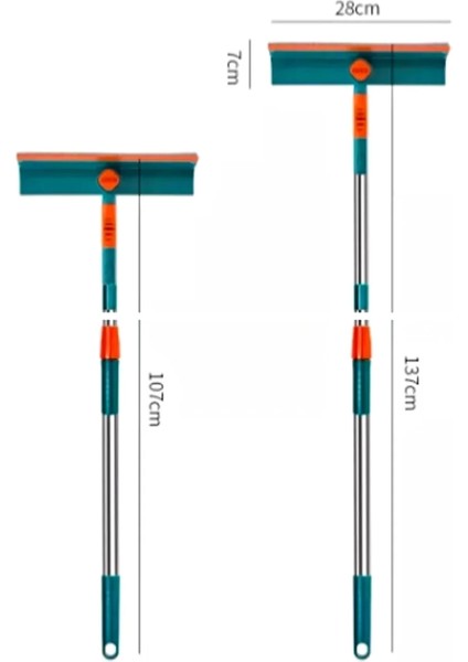Tilbe Home Teleskopik Çift Yönlü Pratik Cam Silme Aparatı 180 Derece Döner Pencere Cam Temizleyici Çekpas
