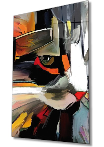 Eliza Home Kedi Soyut Cam Tablo, Cat Abstract