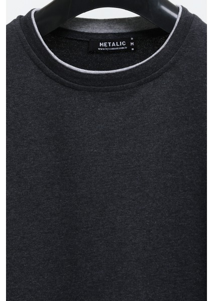 Erkek Antrasit Çift Bisiklet Yaka Standart Rahat Kesim Sweatshirt fırsatları