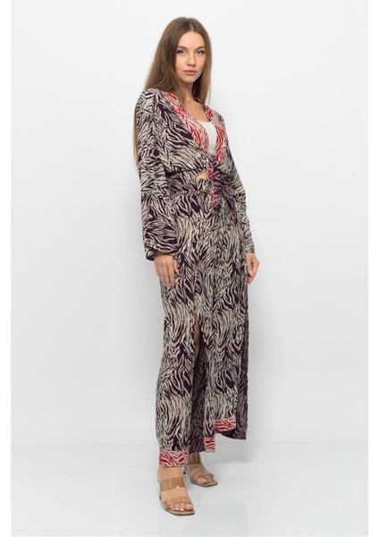 Desenli Pareo Pantolon & Crop Kimono Bordo Krem indirimleri