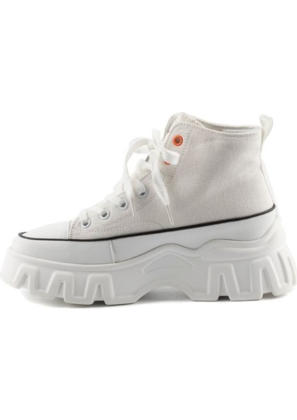 23K312-1 Kadın Kalın Taban Boğazlı Sneakers Ayakkabı Beyaz