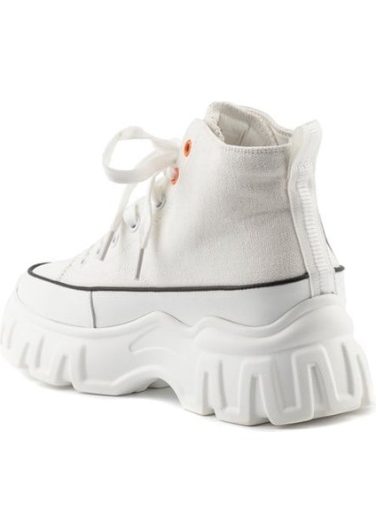 23K312-1 Kadın Kalın Taban Boğazlı Sneakers Ayakkabı Beyaz