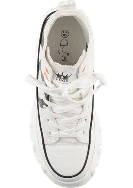 23K312-1 Kadın Kalın Taban Boğazlı Sneakers Ayakkabı Beyaz