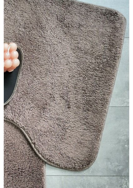 Ultrasoft Düz Kapuçino 3’lü Banyo Halısı Paspası Seti Kaymaz Deri Tabanlı Yıkanabilir Klozet Takımı