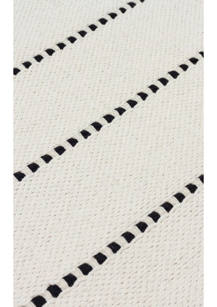 Riva Rv 03 Cream Black Makinede Yıkanabilir Kaymaz Tabanlı Pamuk Kilim