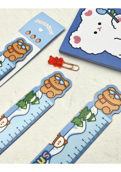Sevimli Kayakçı Ayıcık Desenli Mavi Mıknatıslı Kitap Ayracı ve Cetvel / Yer Imi fırsatları