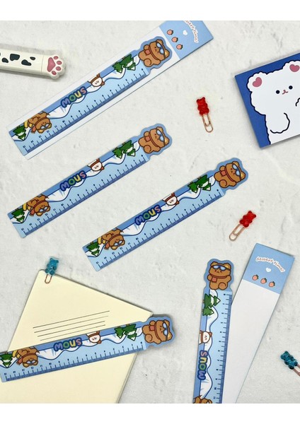 Sevimli Kayakçı Ayıcık Desenli Mavi Mıknatıslı Kitap Ayracı ve Cetvel / Yer Imi indirimleri