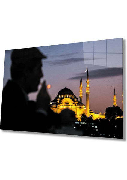 Eliza Home Şapkalı Adam ve Camii Cam Tablo