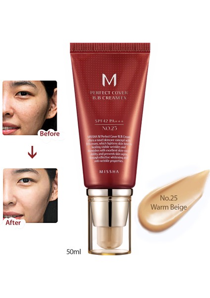 Yoğun Kapatıcılık Sunan BB Krem M Perfect Cover BB Cream Ex SPF42/PA+++ No: 25 (50ml)