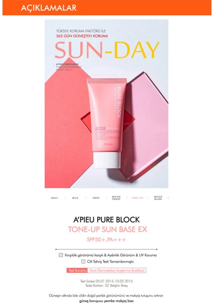 Mıssha Cildi Aydınlatan Güneş Koruyucu A'pıeu Pure Block Tone-Up Sun Base SPF50+/PA+++