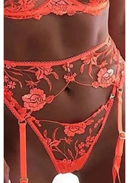 Kadın Jartiyerli Sütyen Külot Iç Çamaşır Takımı Turuncu modelleri