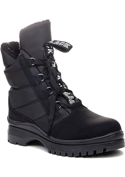 Siyah Kürklü Kışlık Kaymaz Taban Suya Dayanıklı Kadın Bot