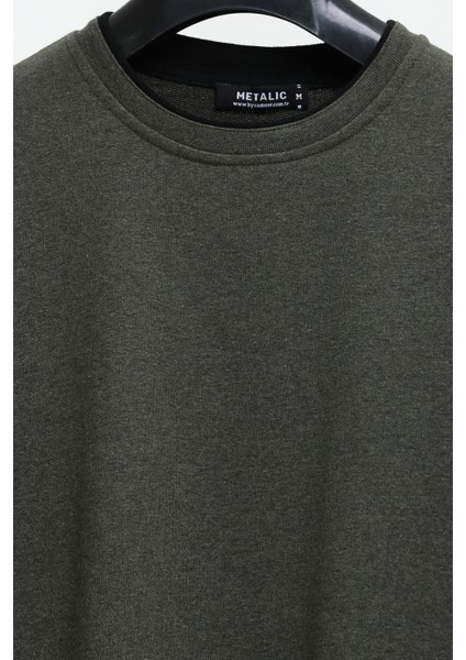 Erkek Haki Çift Bisiklet Yaka Standart Rahat Kesim Sweatshirt