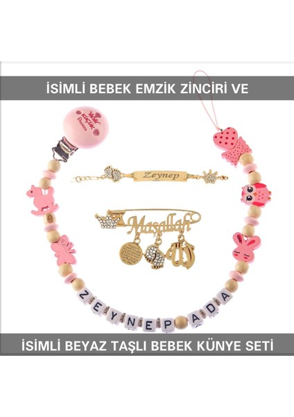 Isimli Bebek Emzik Zinciri ve Isimli Bebek Künye Seti BEZYI689