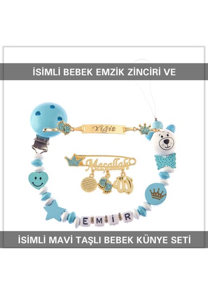 Isimli Bebek Emzik Zinciri ve Isimli Bebek Künye Seti BEZYI765