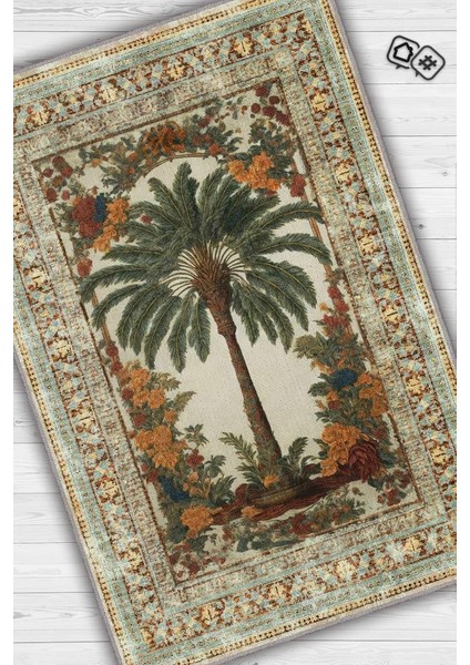 Art Deco Palmiye Ağacı Vintage Halı Görünümlü Dijital Baskı Renkli Halı,Rustik Çiçekli Halı fiyatları