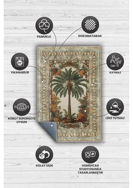 Art Deco Palmiye Ağacı Vintage Halı Görünümlü Dijital Baskı Renkli Halı,Rustik Çiçekli Halı fırsatları
