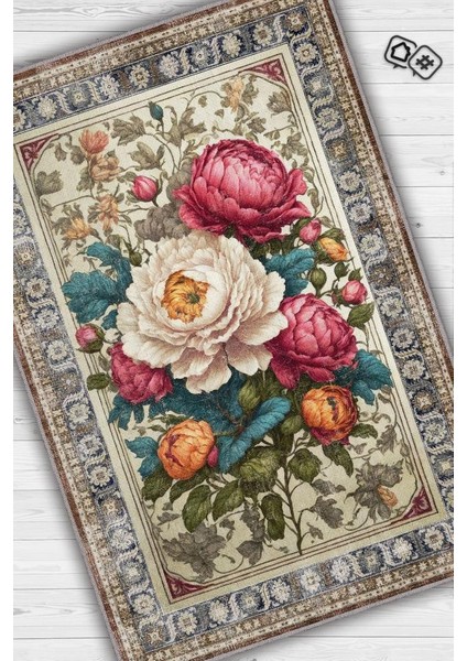 Art Deco Şakayık Çiçeği Vintage Halı Görünümlü Dijital Baskı Renkli Halı Rustik Çiçek Halı fiyatları