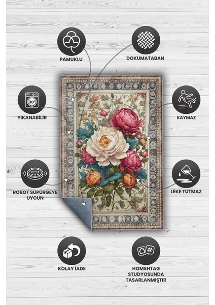 Art Deco Şakayık Çiçeği Vintage Halı Görünümlü Dijital Baskı Renkli Halı Rustik Çiçek Halı fırsatları