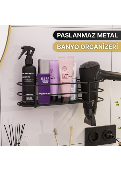 Banyo Aksesuarları Banyo Düzenleyici Yapışkanlı Saç Kurutma Makinesi Fön Makinesi Organizer Raf