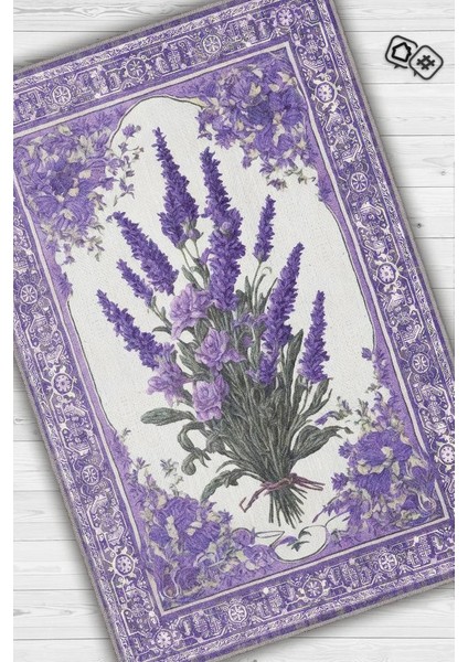 Art Deco Lavanta Çiçeği Vintage Halı Görünümlü Dijital Baskı Mor Halı,Rustik Çiçekli Halı fiyatları