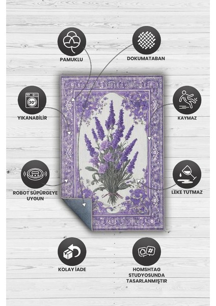Art Deco Lavanta Çiçeği Vintage Halı Görünümlü Dijital Baskı Mor Halı,Rustik Çiçekli Halı fırsatları