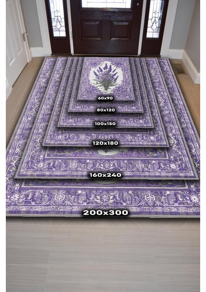 Art Deco Lavanta Çiçeği Vintage Halı Görünümlü Dijital Baskı Mor Halı,Rustik Çiçekli Halı indirimleri