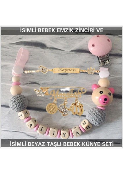 Isimli Bebek Emzik Zinciri ve Isimli Bebek Künye Seti BEZYI721