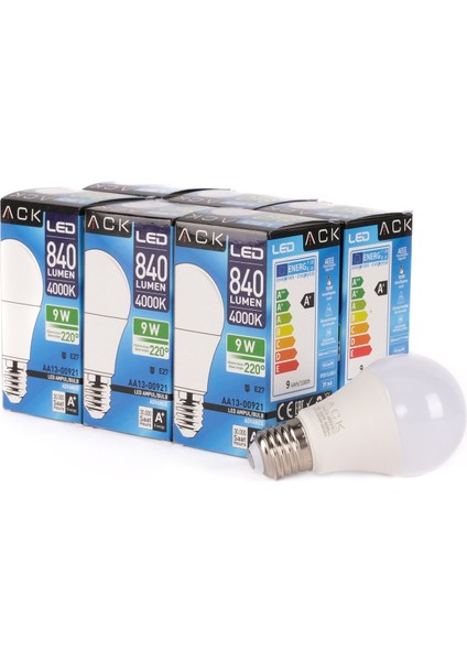 9W LED Ampul 4000K Günışığı E27 6'lı Eko Paket