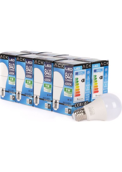 9W LED Ampul 4000K Günışığı E27 8'li Eko Paket